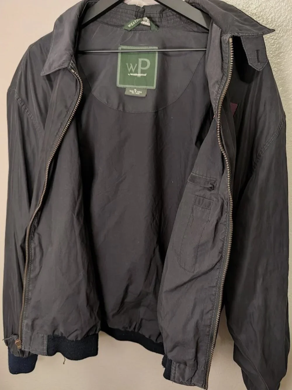 Weatherproof WP Mens XL Black Full Zip Bomber Jacket Vintage Made In Korea